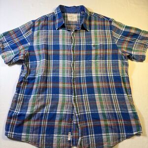 Weatherproof Vintage Short Sleeve Weather‎ Wash Shirt Men M Blue Plaid XXL